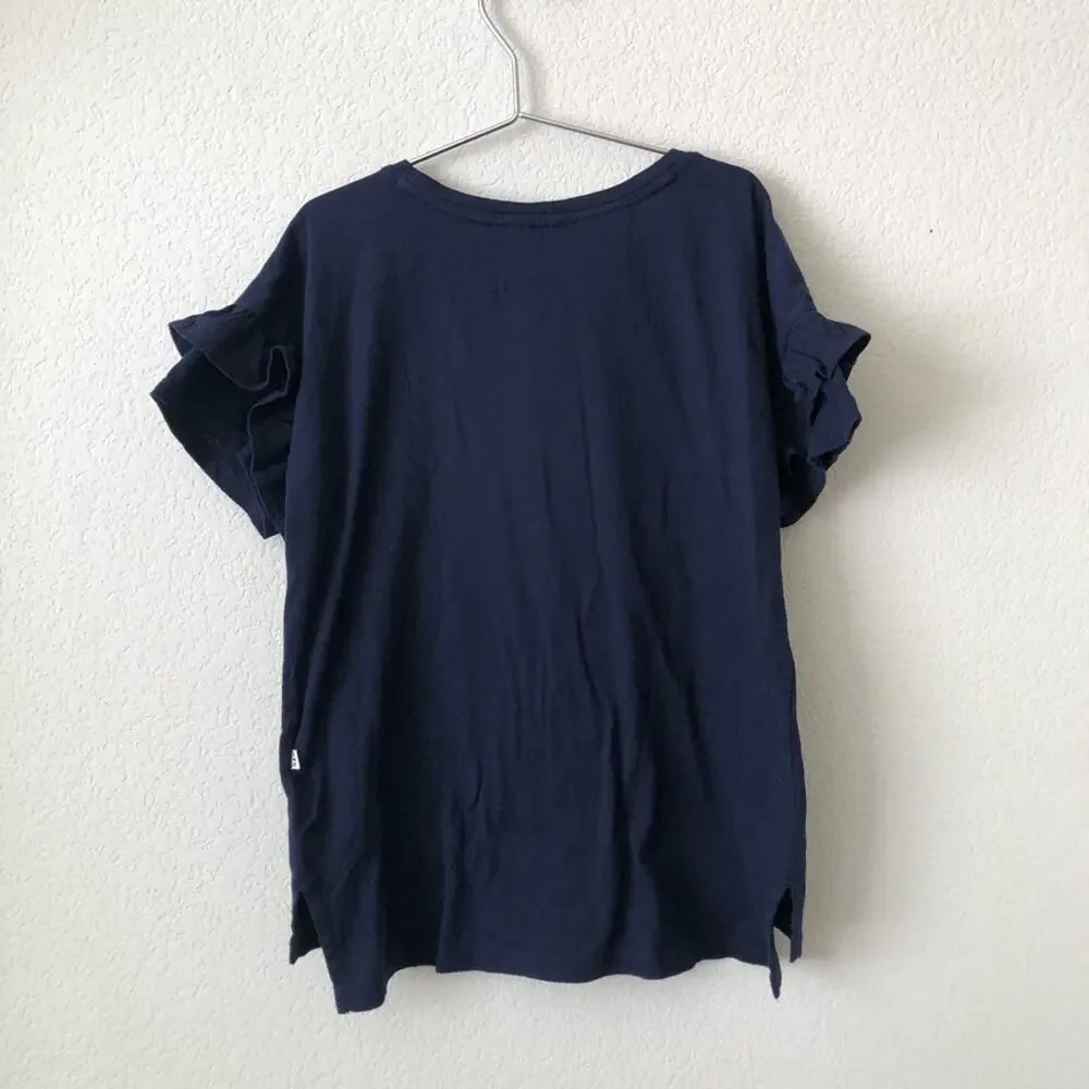 GAP x DC Comics reversible sequin Superman ruffle short sleeve tee navy blue